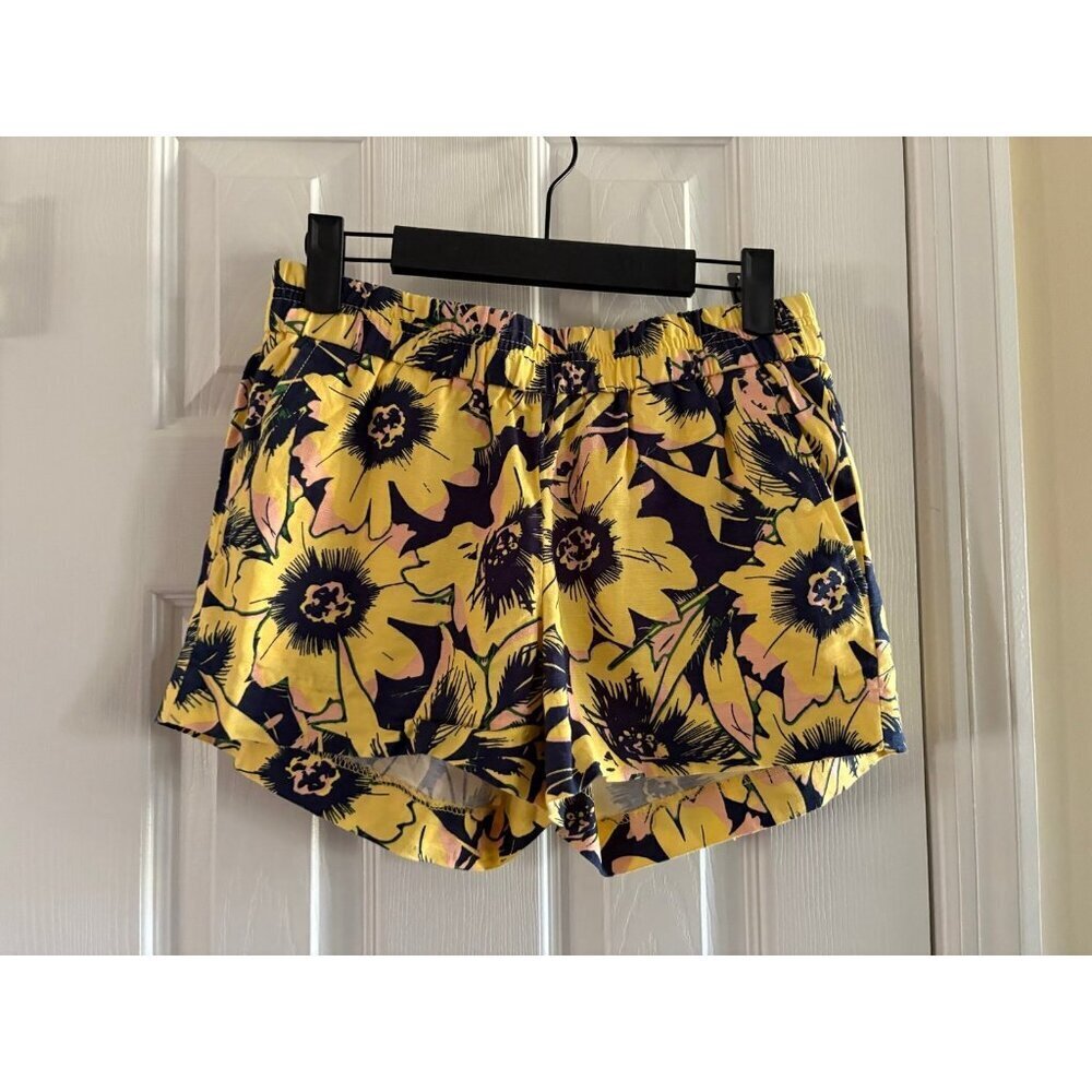 J Crew Yellow Floral Linen Blend Shorts